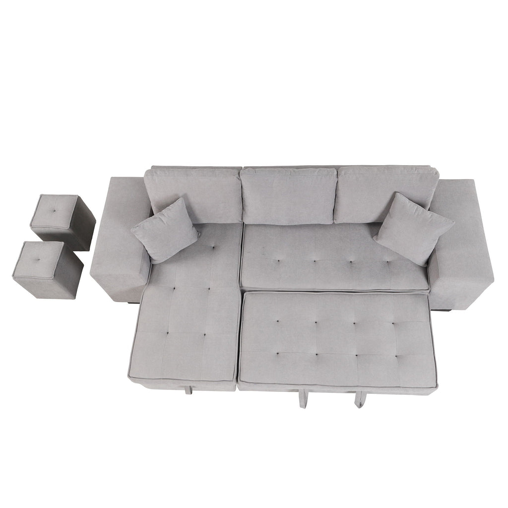 Reversible L-Shape Sleeper Sectional Sofa with Storage Chaise and 2 Stools - Multiple Colors