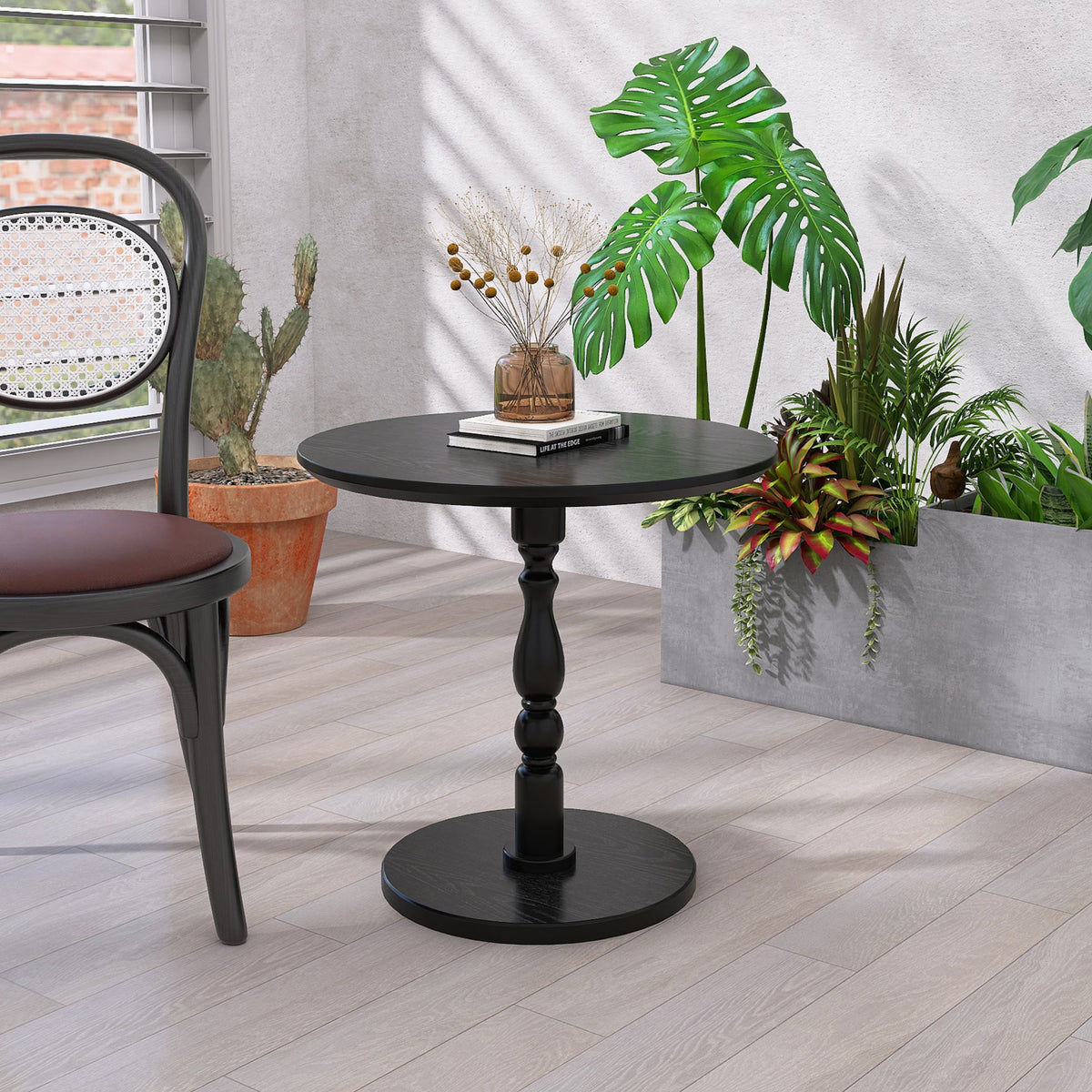 23'' Round Side Table with Water-Resistant Finish - Black
