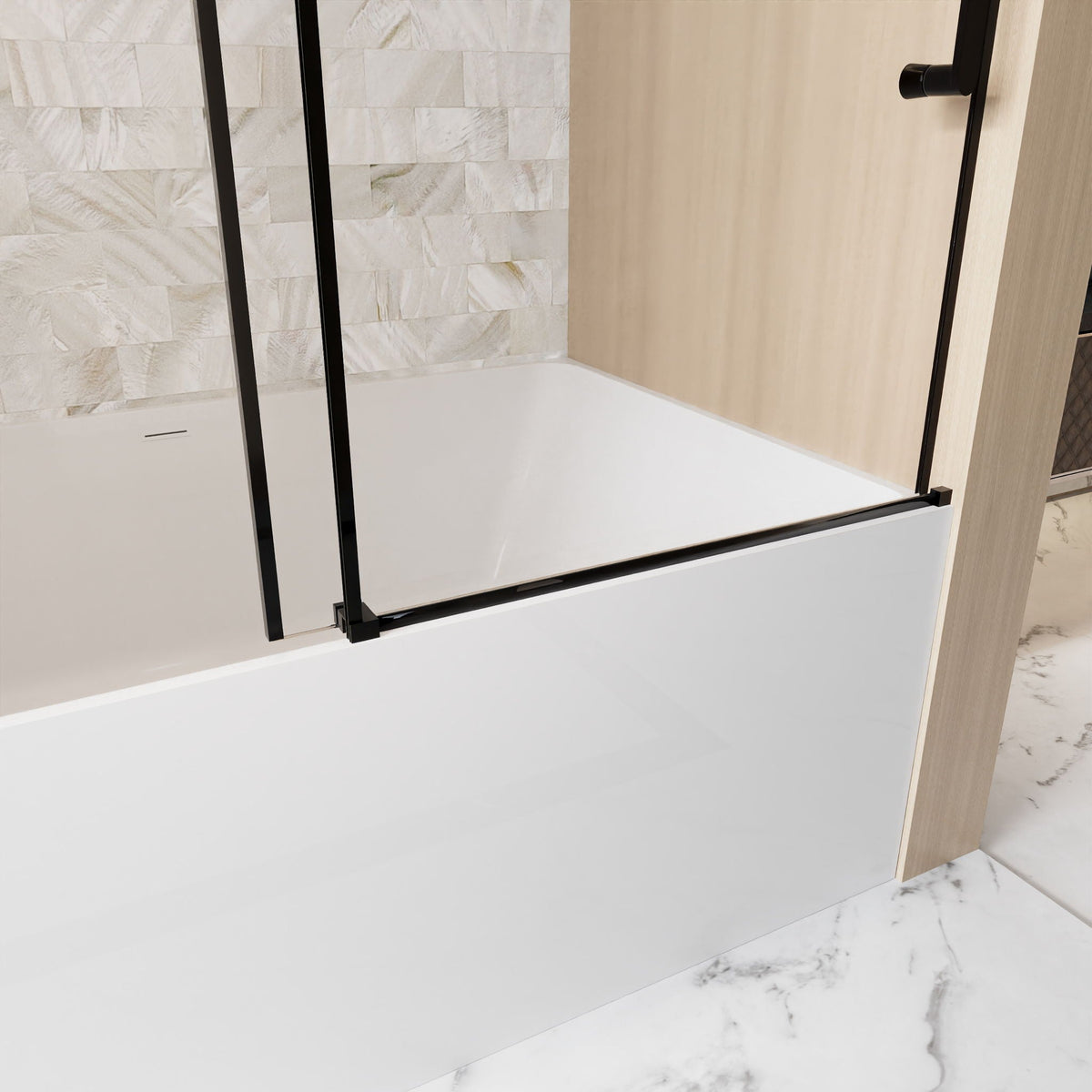 Frameless Single Sliding Shower Door with Square Tube Track - Black