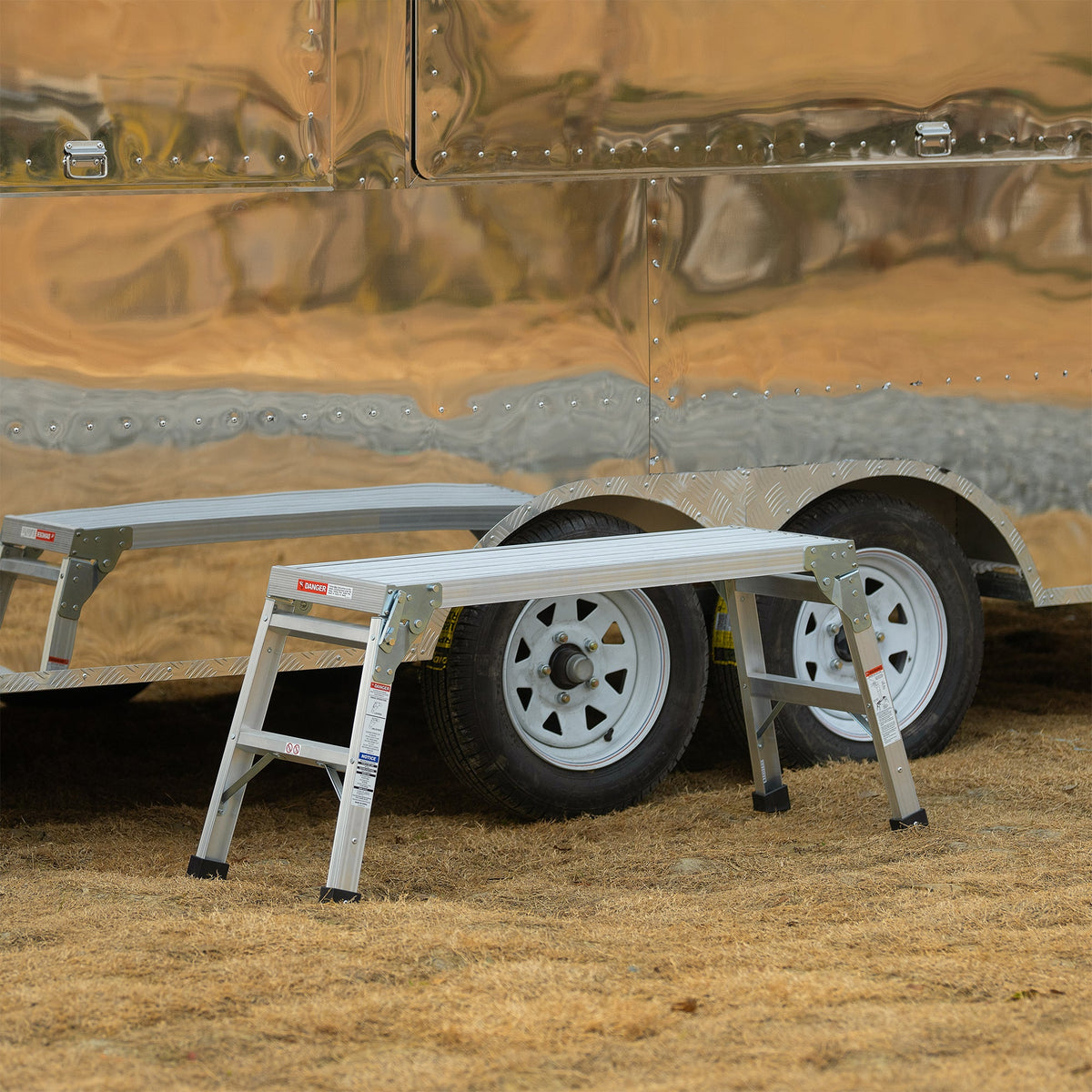 Aluminum Portable Work Platform Bench Folding Ladder with 225 lb Capacity