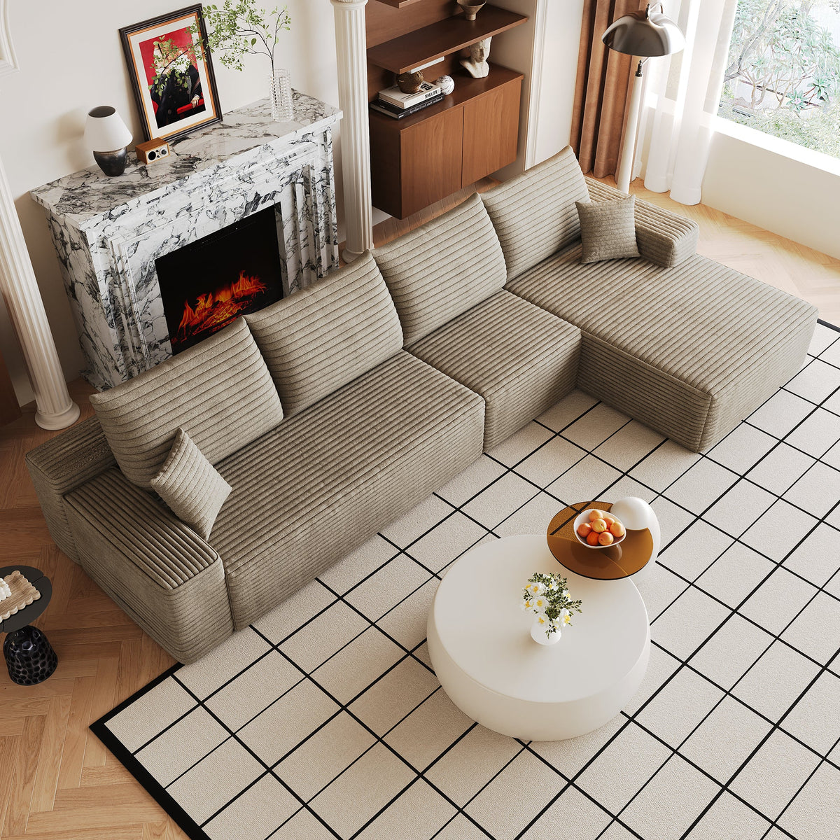 134" Cloud Sectional Couch with L-Shaped Chaise - Camel Corduroy