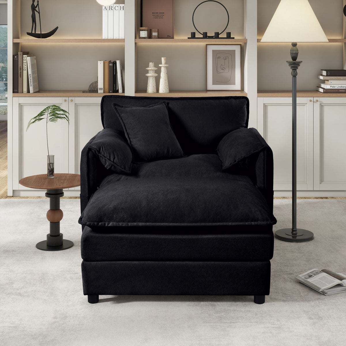 Oversized Chair & Ottoman with Soft Upholstery - Blue or Black