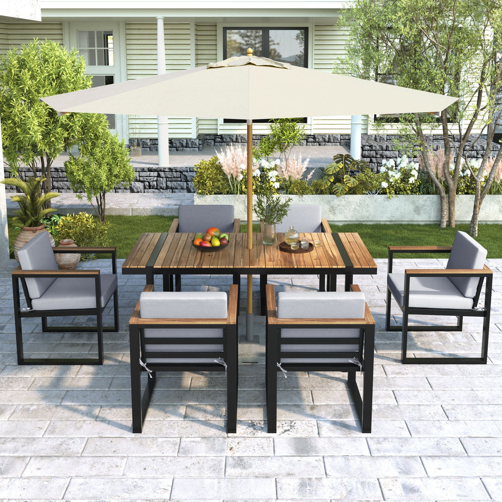 7 Piece Outdoor Dining Set with Removable Cushions - Gray or Beige