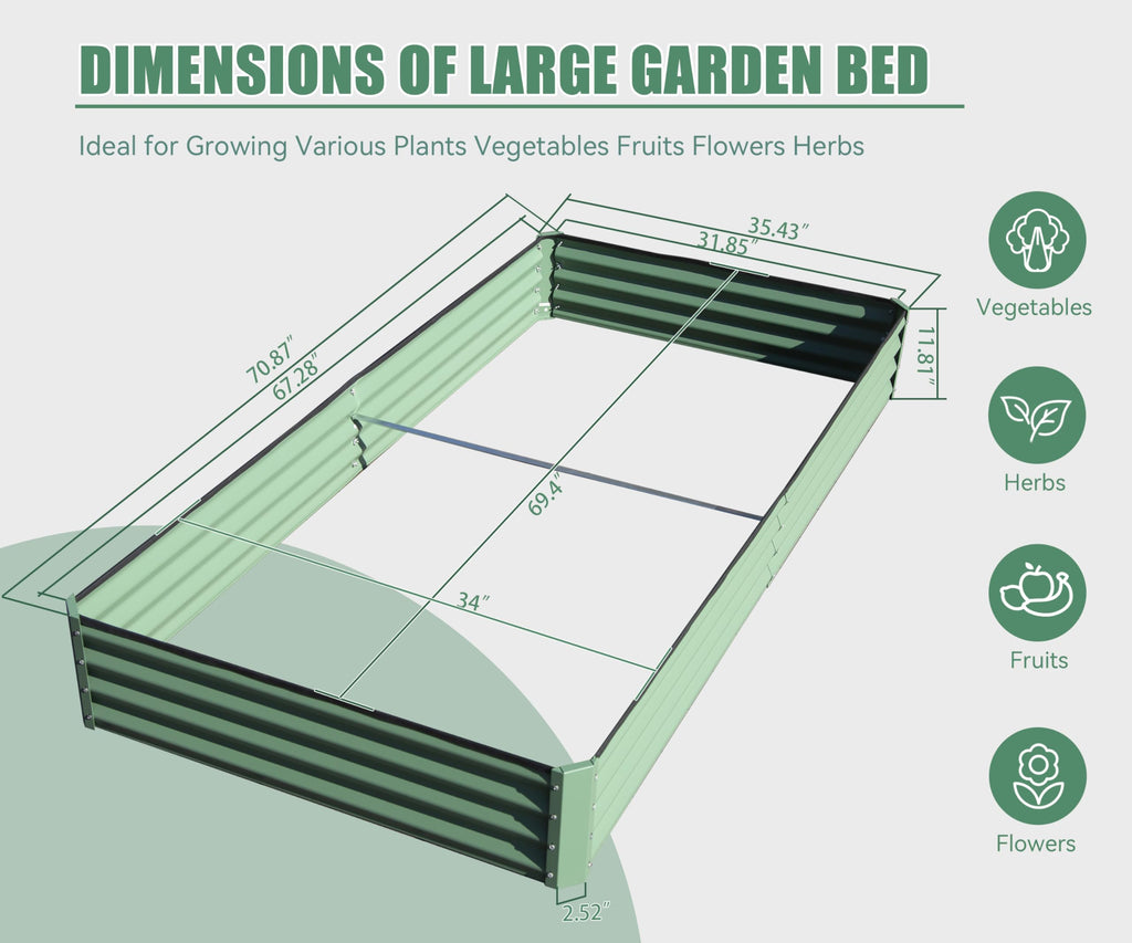 Galvanized Raised Garden Bed with Durable Steel Construction - Green or Gray