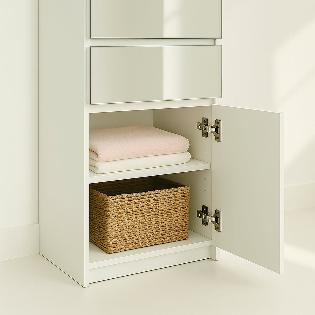 Slim Modular Closet Cabinet with Mirror - White