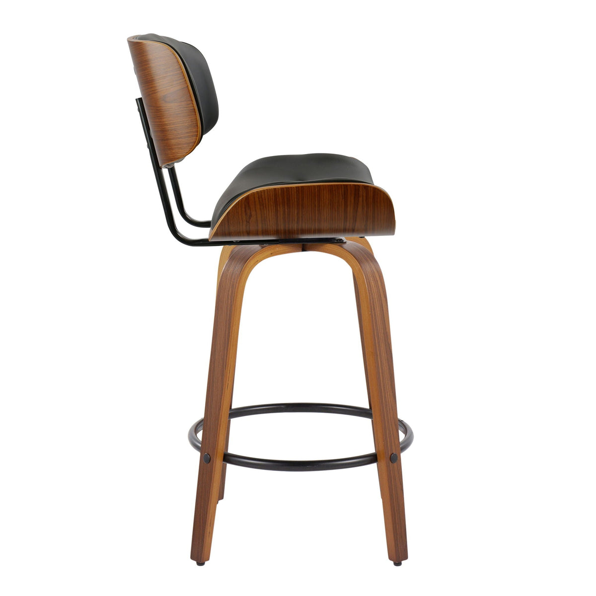 Mid-Century Modern Counter Stool with Swivel & Footrest - Black, Gray, Dark Gray (Set of 2)