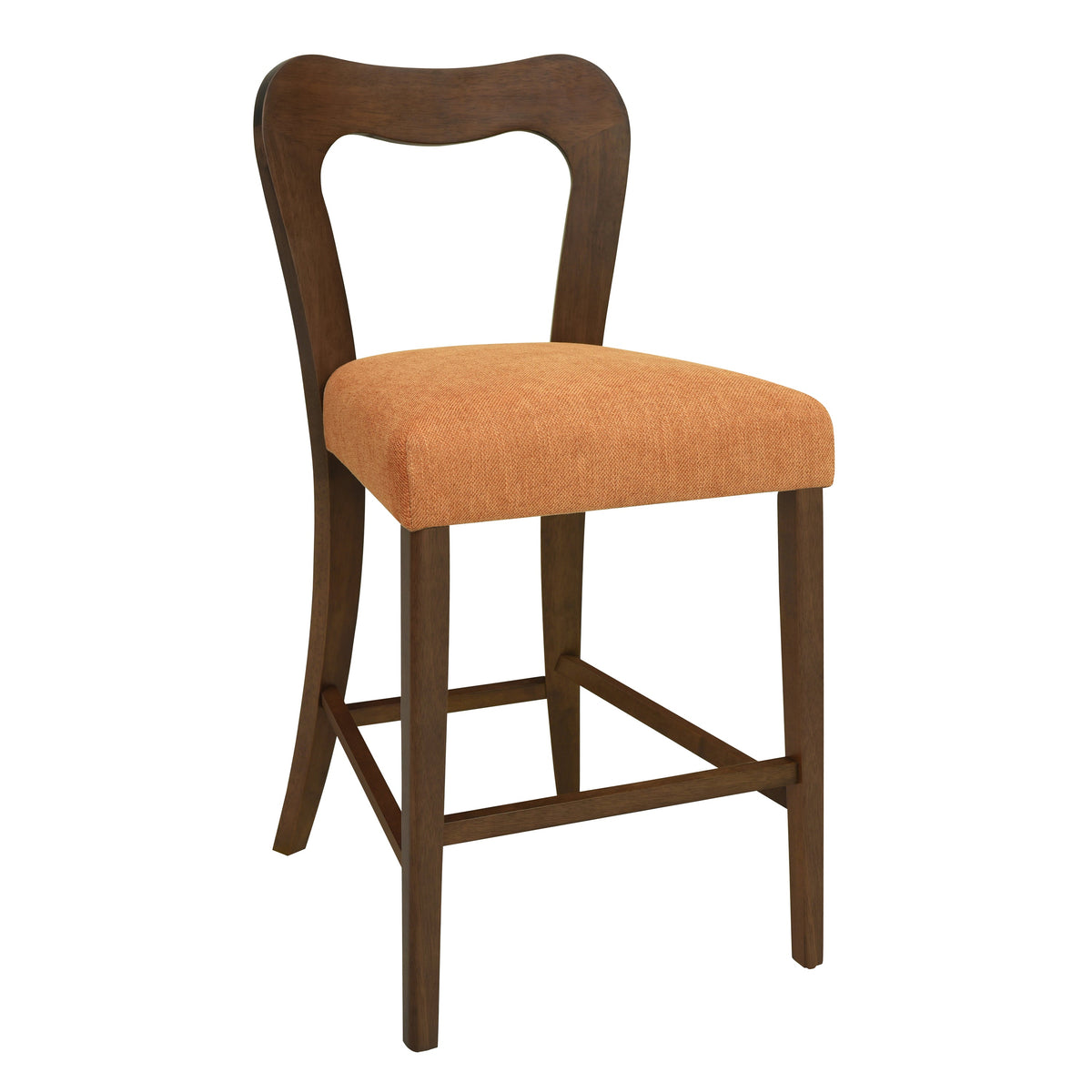 Walnut and Caramel Counter Stool Set of 2 with Ergonomic Backrest - Solid Rubberwood