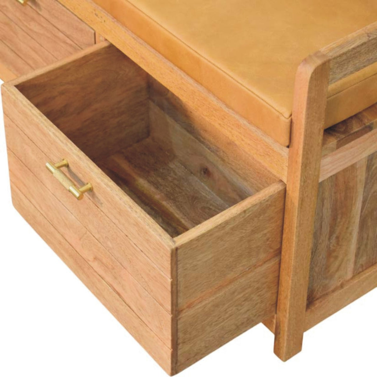 Oxford Oak-ish 2-Drawer Storage Bench with Leather Seat - Tan