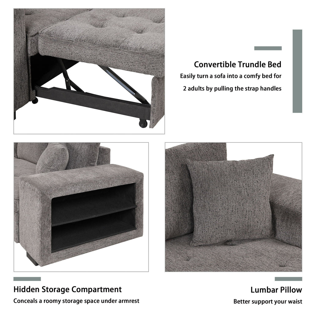 Reversible L-Shape Sleeper Sectional Sofa with Storage Chaise and 2 Stools - Multiple Colors