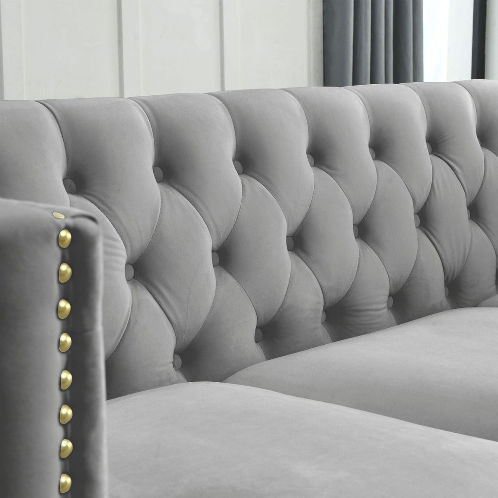 L-Shaped Corner Sofa, 5 Seater Sectional with Tufted Design – Beige or Dark Gray
