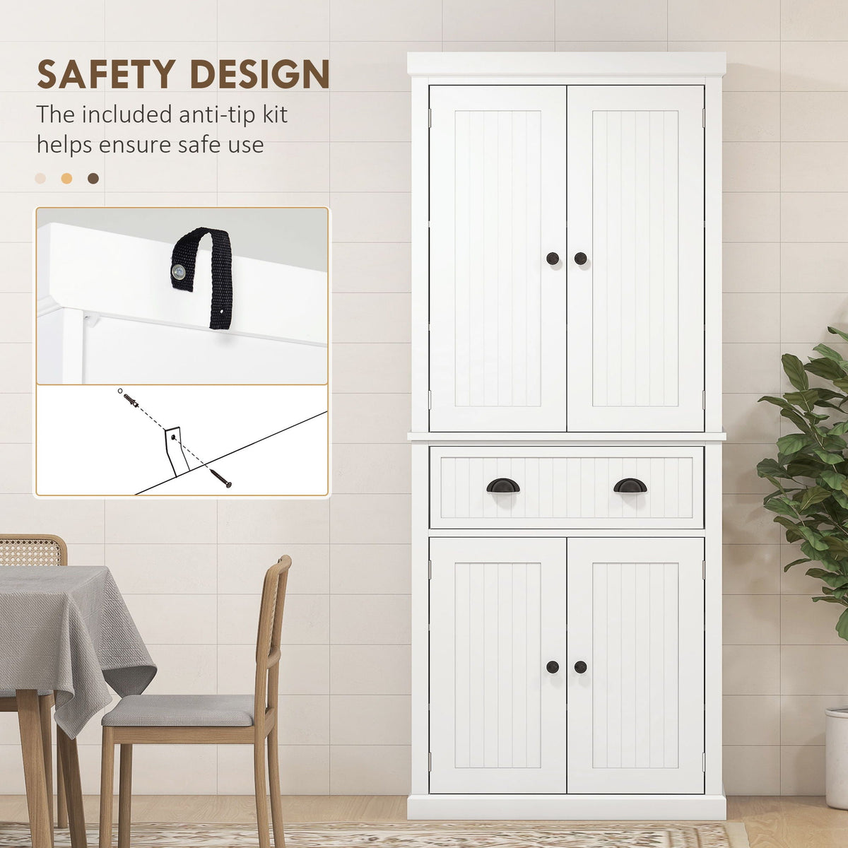 72" Tall Kitchen Pantry Cabinet with Adjustable Shelves and Drawer - White