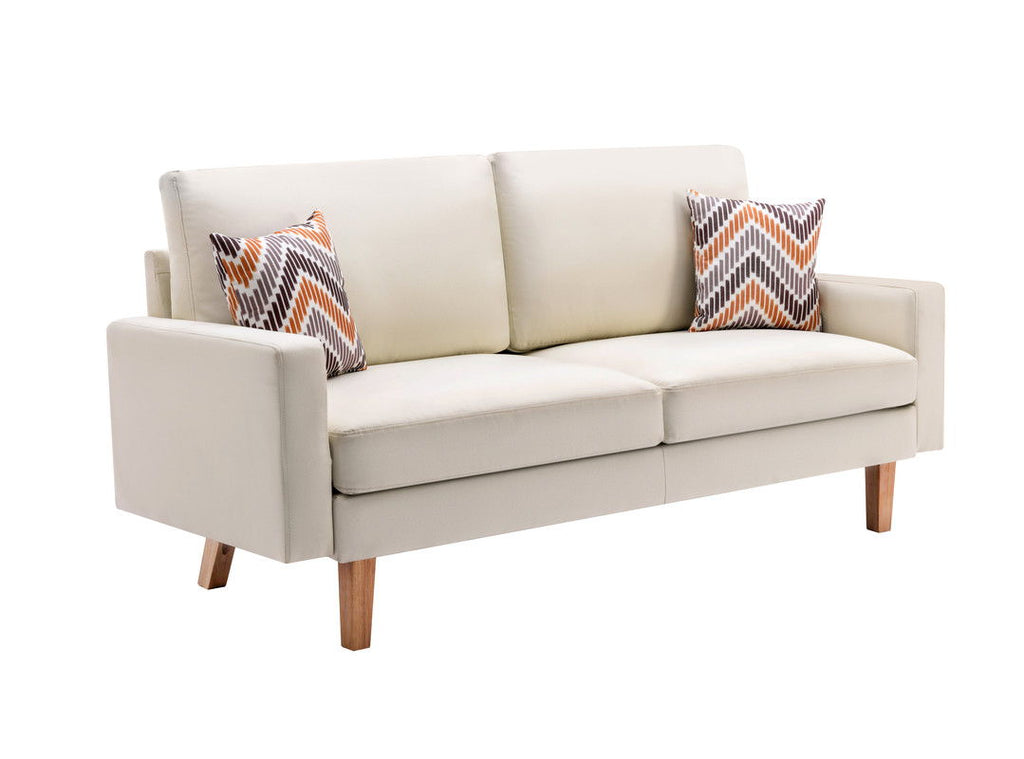 Minimalistic Stationary Sofa with 2 Throw Pillows - Select Color