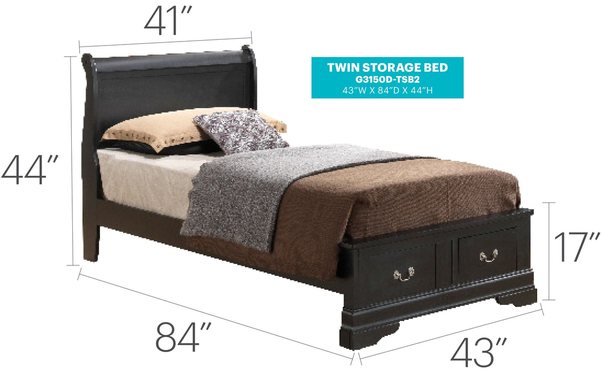 Upholstered Panel Sleigh Storage Bed with Dove Tail Drawers - Multiple Colors