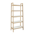 Off White & Natural Ladder Bookcase with 5 Shelves - Solid Wood Frame