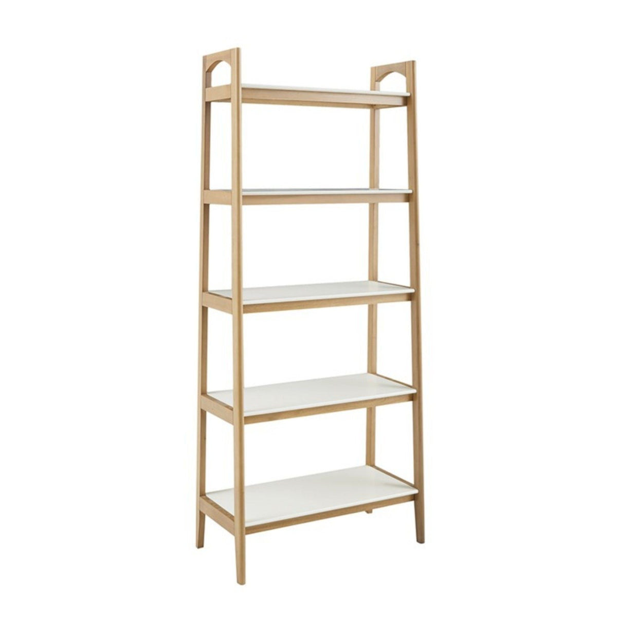 Off White & Natural Ladder Bookcase with 5 Shelves - Solid Wood Frame