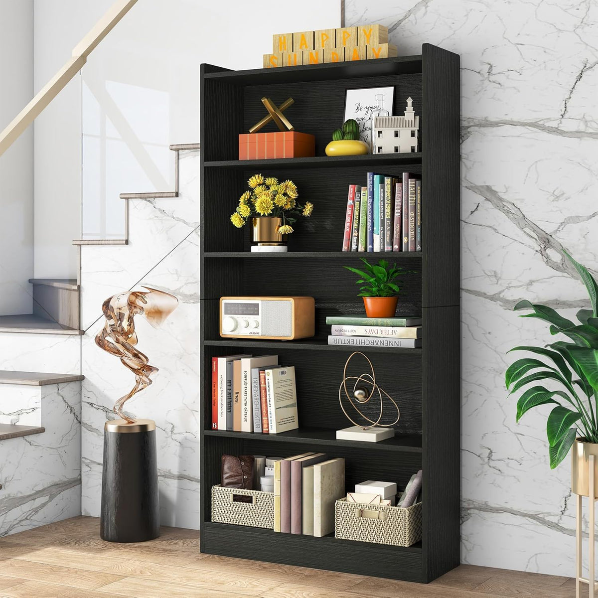 Library Bookshelf With Storage - Multiple Heights Available - White or Black