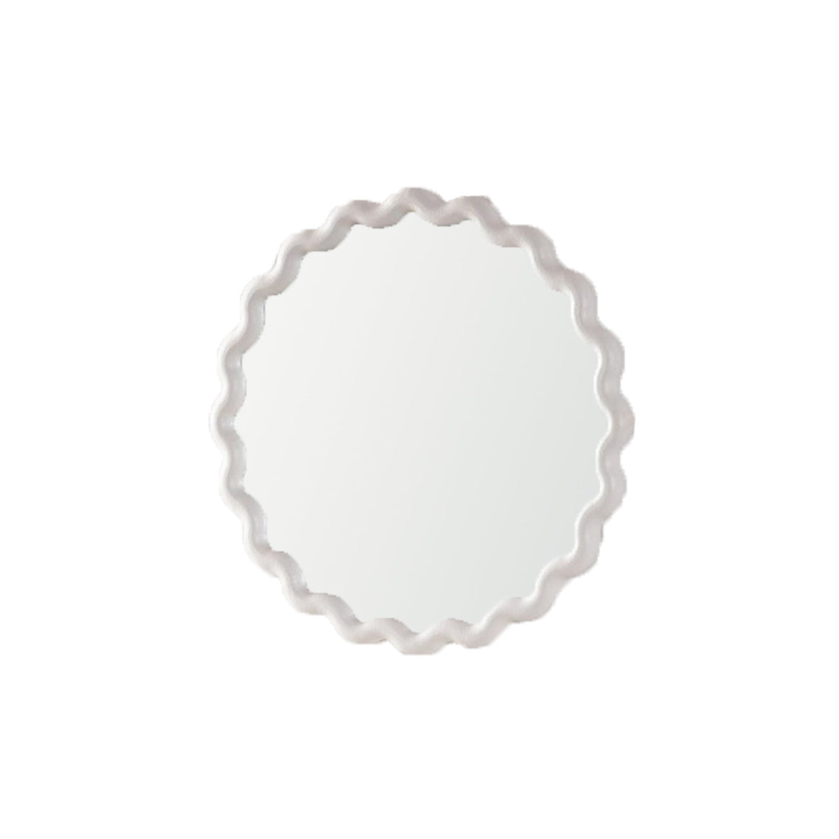 White Scalloped Round Wall Mirror with Decorative Wavy Frame - White
