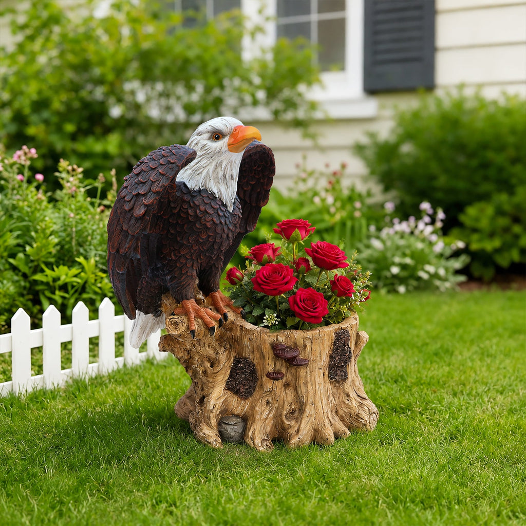 Majestic Eagle Garden Planter Pot with Tree Stump Base