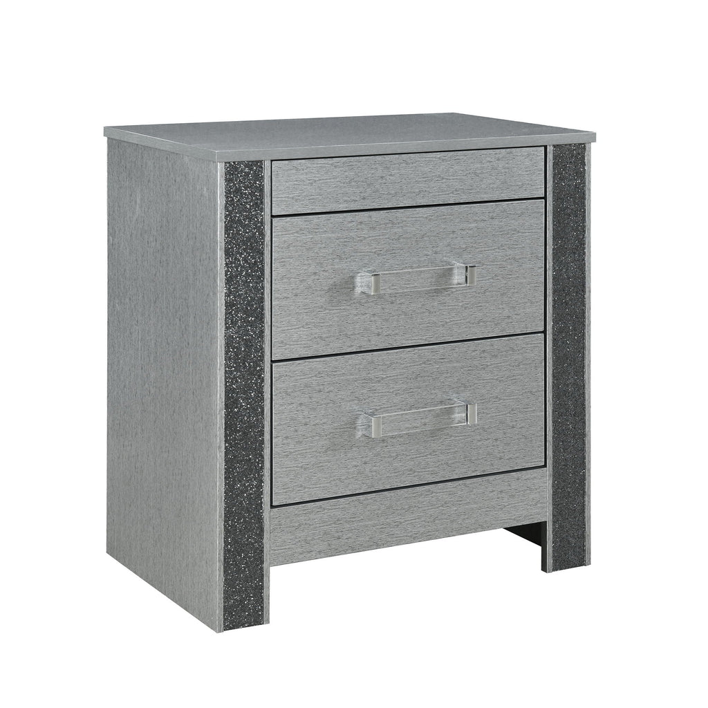 Lorenzo Nightstand with Hidden Compartment and Acrylic Handles – Silver