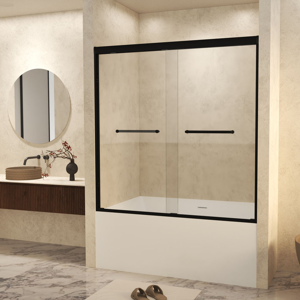 Double Sliding Shower Door with Explosion Proof Film - Black, Gray, or Dark Gray