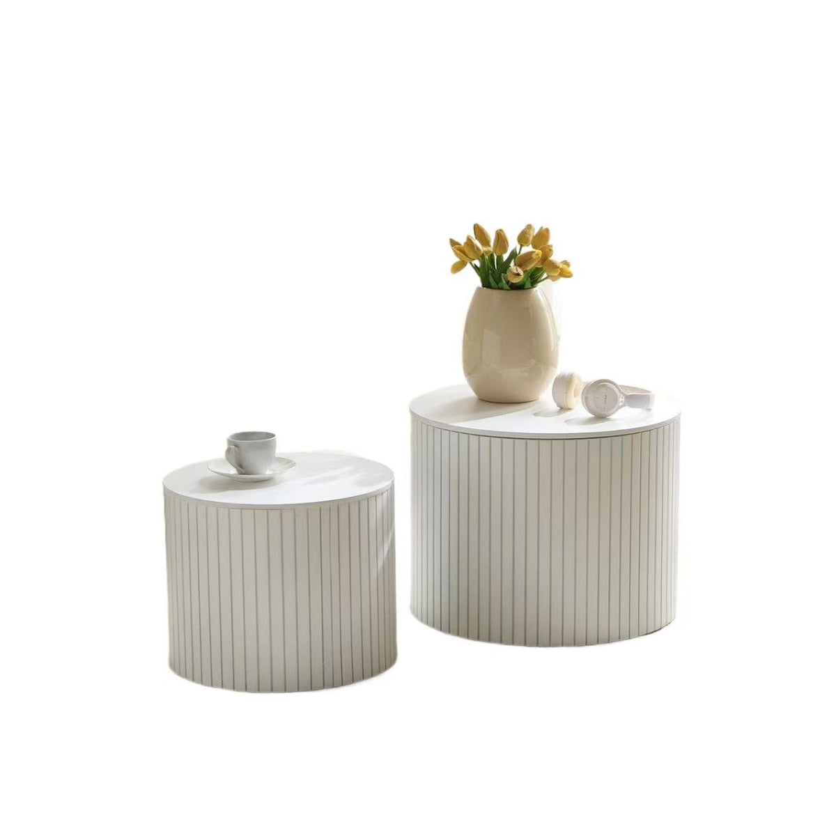 Handcrafted Nested Table Set, 2 Pieces - Black, White, or Dark Brown