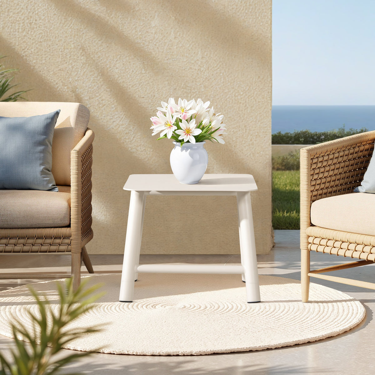Atlas 19.5" Square Outdoor Patio Side Table with Rust-Resistant Aluminum - Light