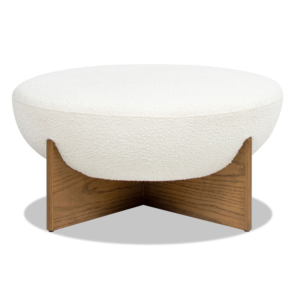 Round Upholstered Ottoman with Handmade Artisanal Quality - White