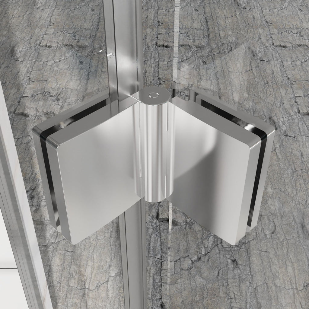 Bifold Frameless Shower Door with Tempered Clear Glass - Pearl Silver or Black
