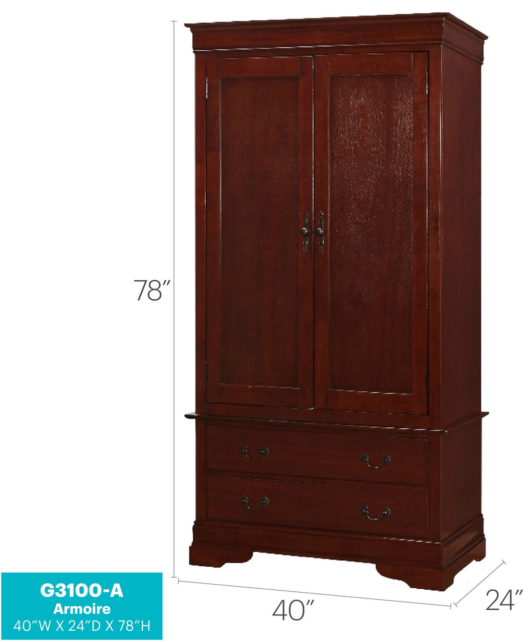 Traditional Armoire with Hanging Bar - Multiple Colors