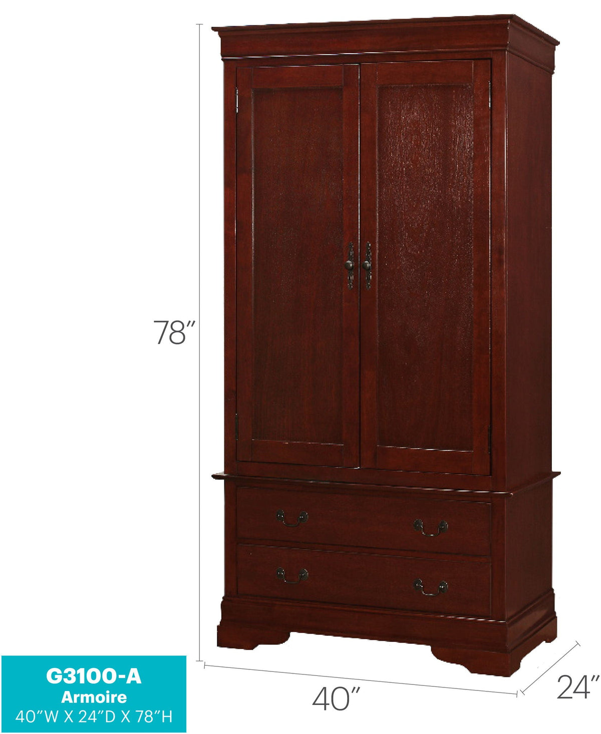 Traditional Armoire with Hanging Bar - Multiple Colors