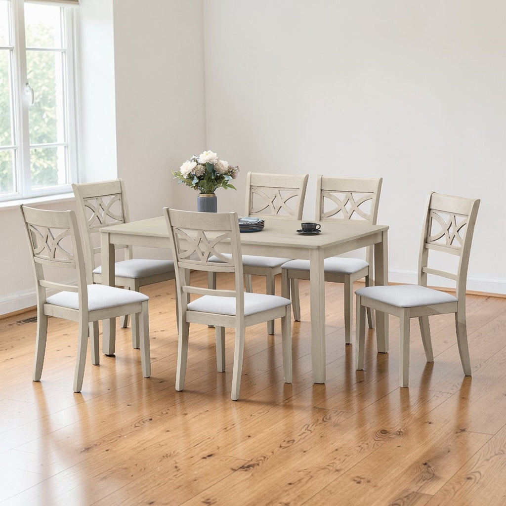 7 Piece Dining Room Set with Cross Back Chairs - Antique White & Light Oak
