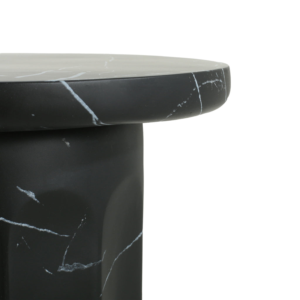 Outdoor Lightweight Concrete Side Table with Marble Effect - Black