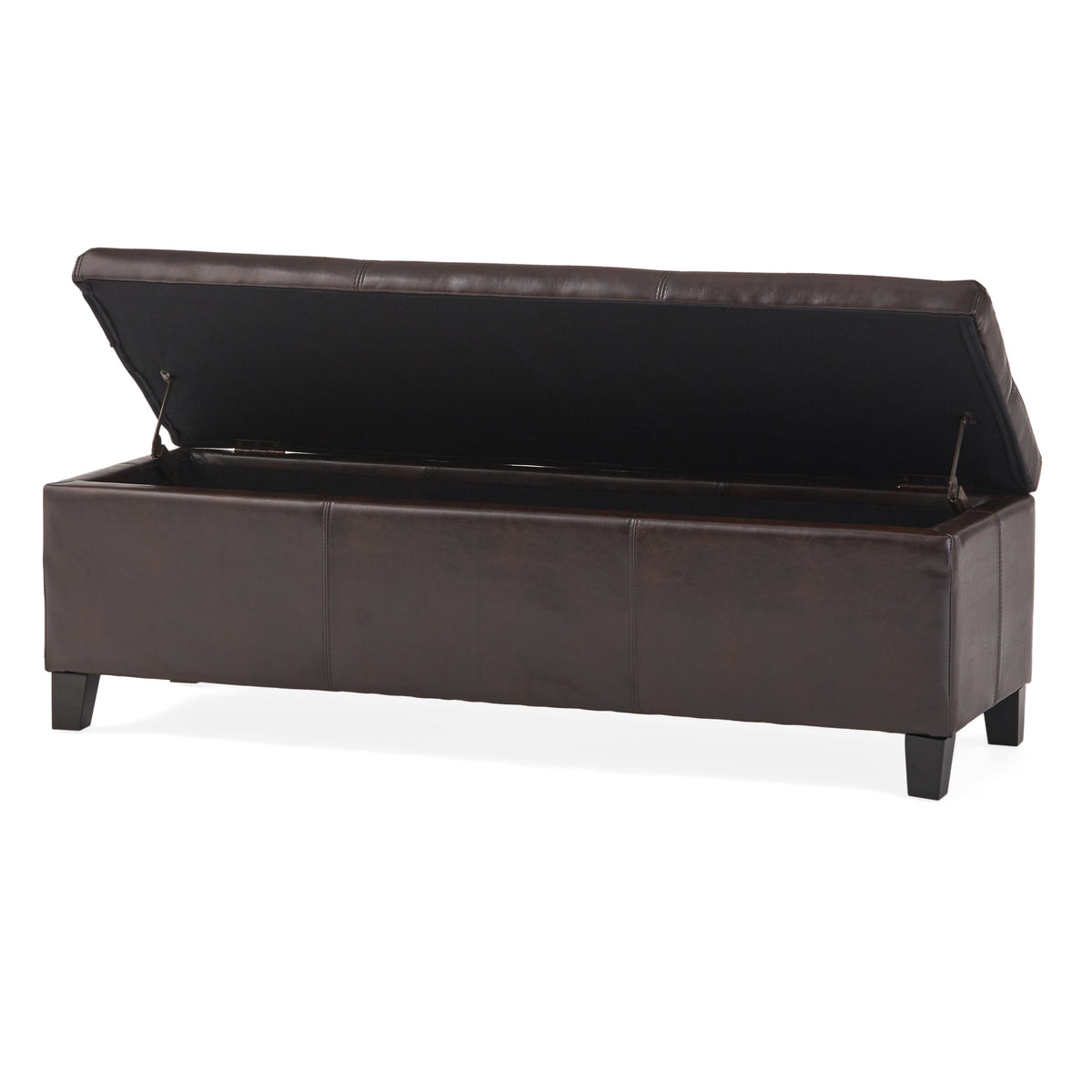 Upholstered PU Leather Storage Ottoman with Solid Wooden Legs - Faux Leather