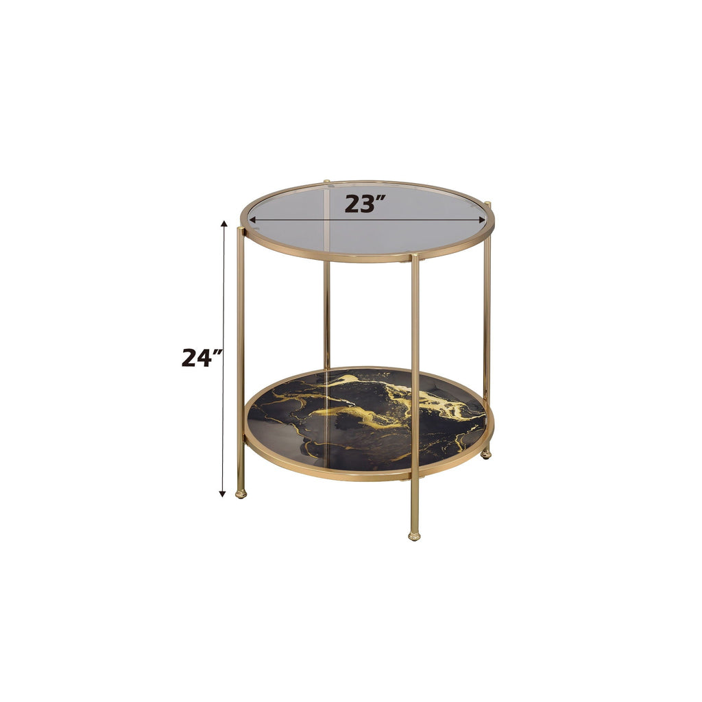 Fiorella Marble Print Glass Table with Durable Metal Frame - Black