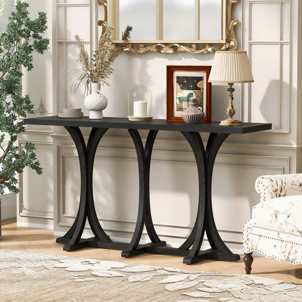 Wooden Console Table with Solid Rubberwood Legs – Black, Gray, or Navy Blue