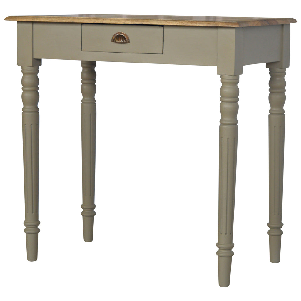Solid Wood Hand Painted Writing Desk with 1 Drawer - French Grey & Oak