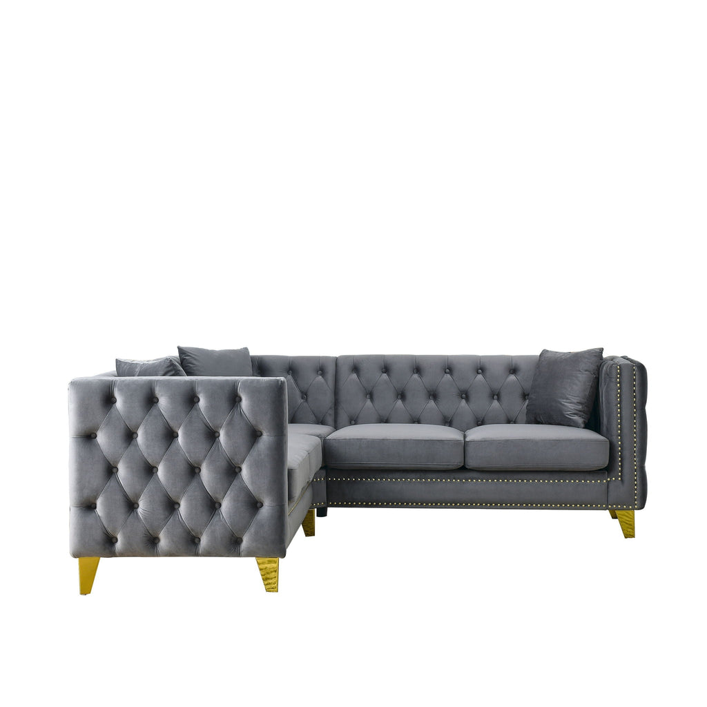 L-Shaped Corner Sofa, 5 Seater Sectional with Tufted Design – Beige or Dark Gray