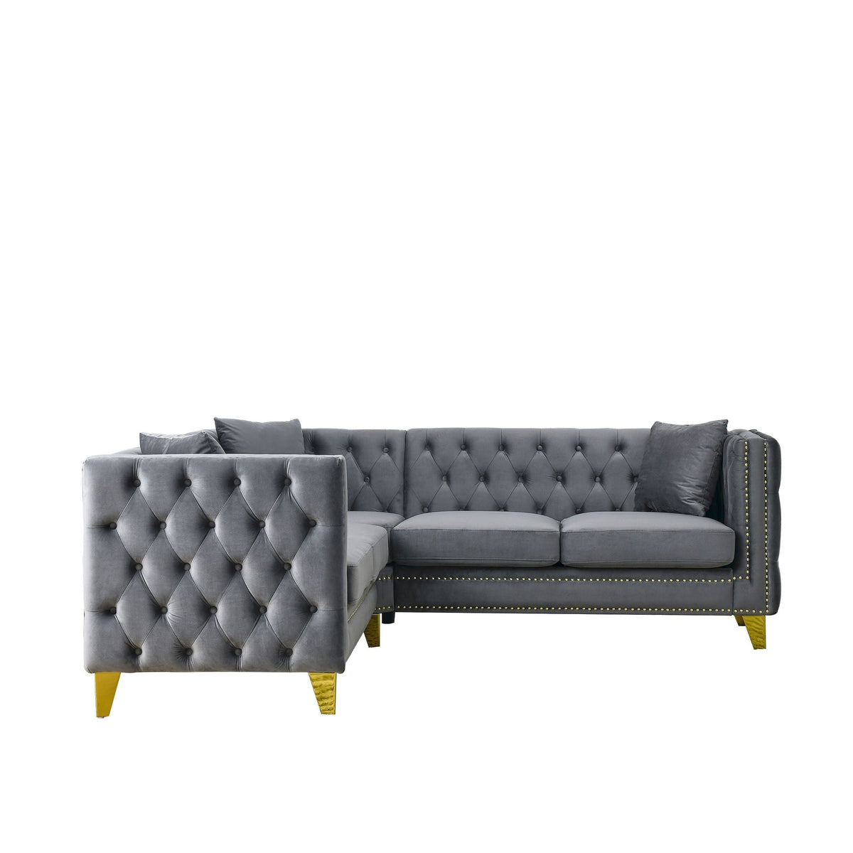 L-Shaped Corner Sofa, 5 Seater Sectional with Tufted Design – Beige or Dark Gray