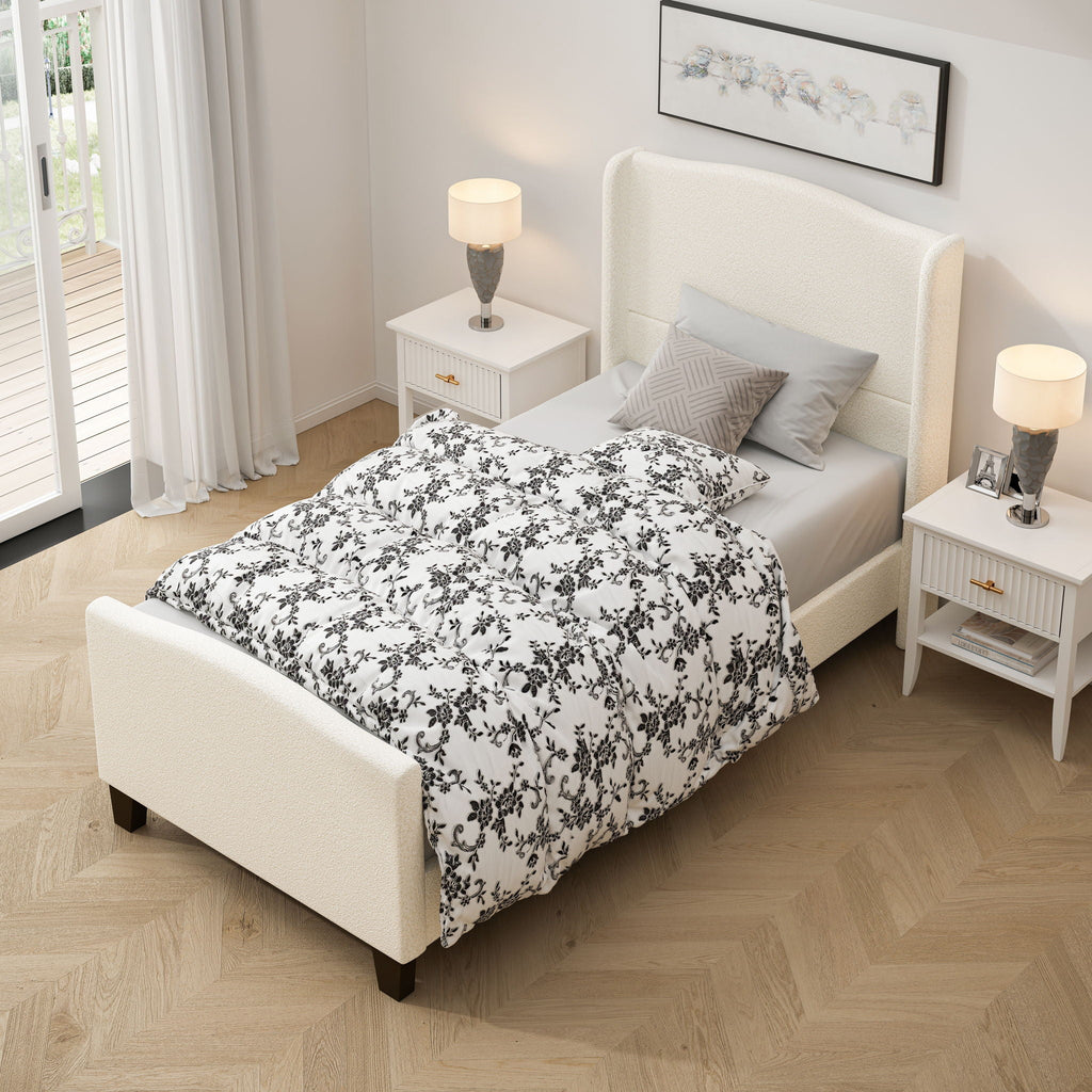 Platform Bed Frame with Tall Headboard and High Footboard - White or Gray