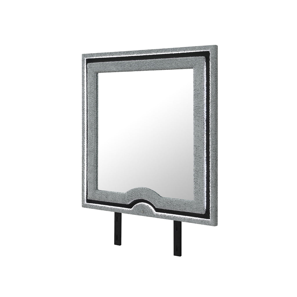 Upholstered Frame Mirror with LED Lighting - Dark Gray