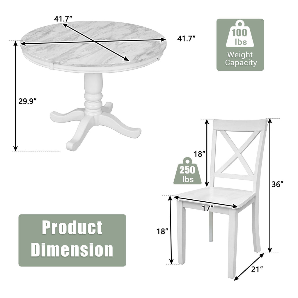Solid Wood 5 Piece Dining Room Set with Table and 4 Chairs - White or Dark Gray