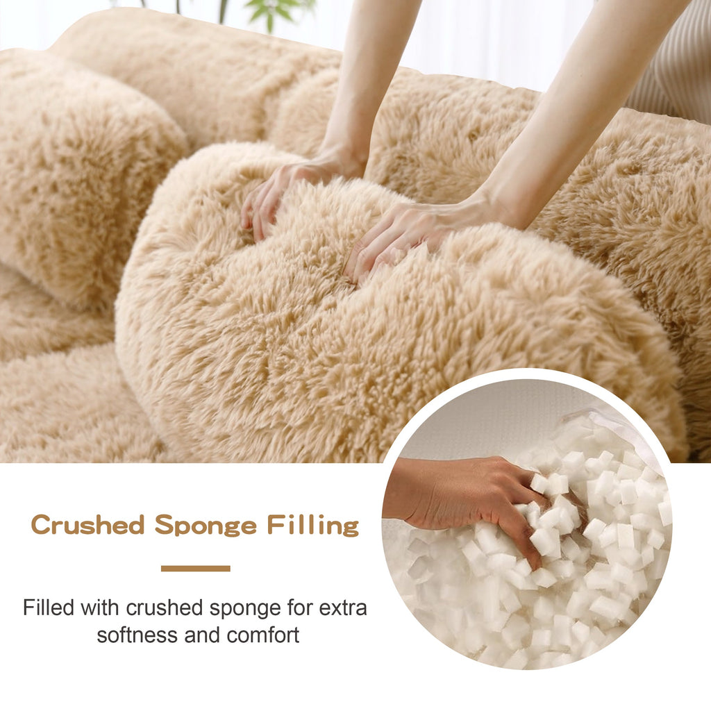 114'' Soft And Fluffy Modular Sectional Sofa with Plush Fabric - Neutral