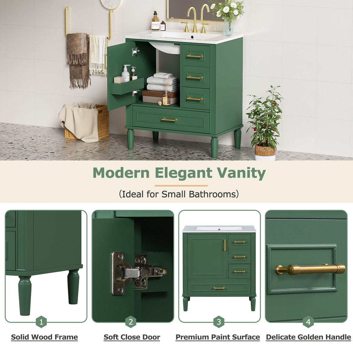 Traditional Bathroom Vanity Set with Soft Close Doors - Multiple Colors