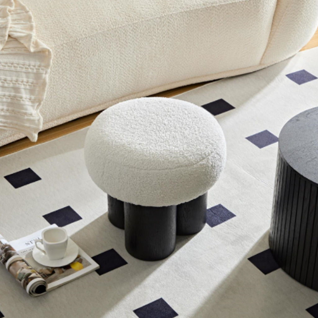 Versatile Mushroom Stool Ottoman with Cushion - Dark Brown, White, Beige