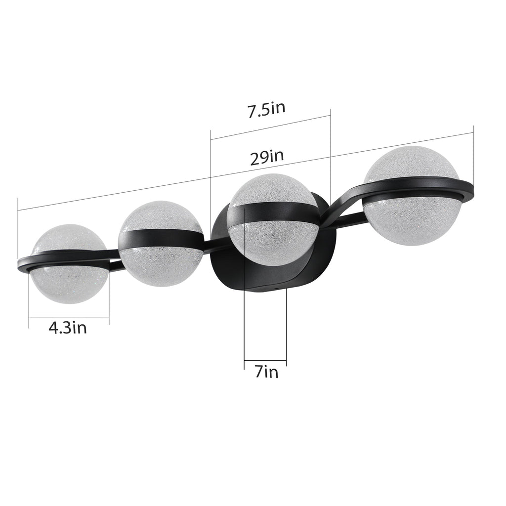 30" Black Minimalist LED Bathroom Vanity Light with Acrylic Shades - Black