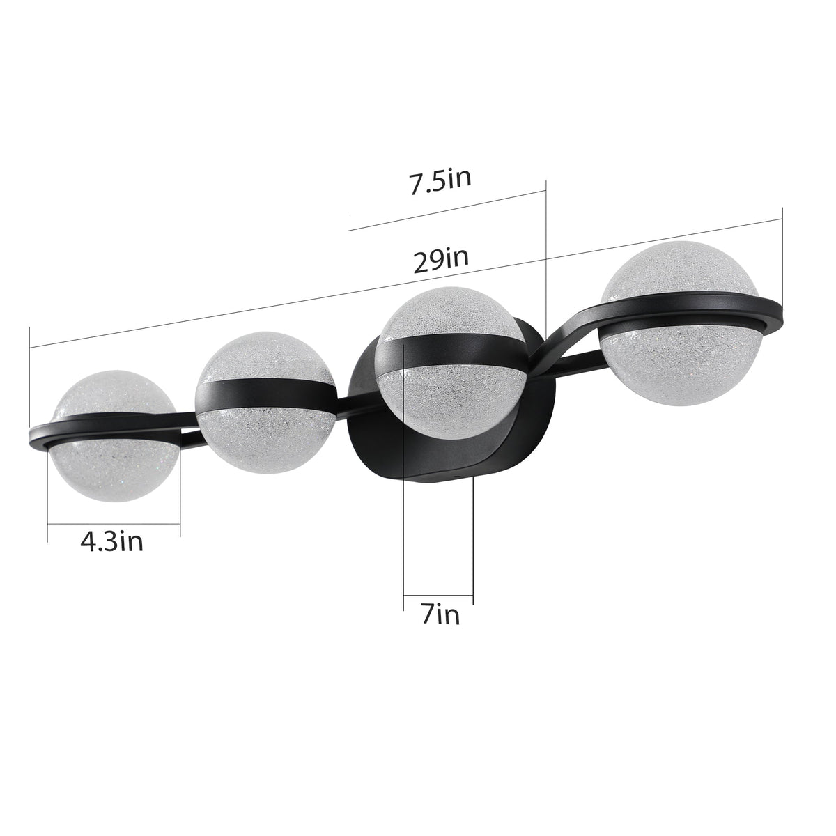 30" Black Minimalist LED Bathroom Vanity Light with Acrylic Shades - Black