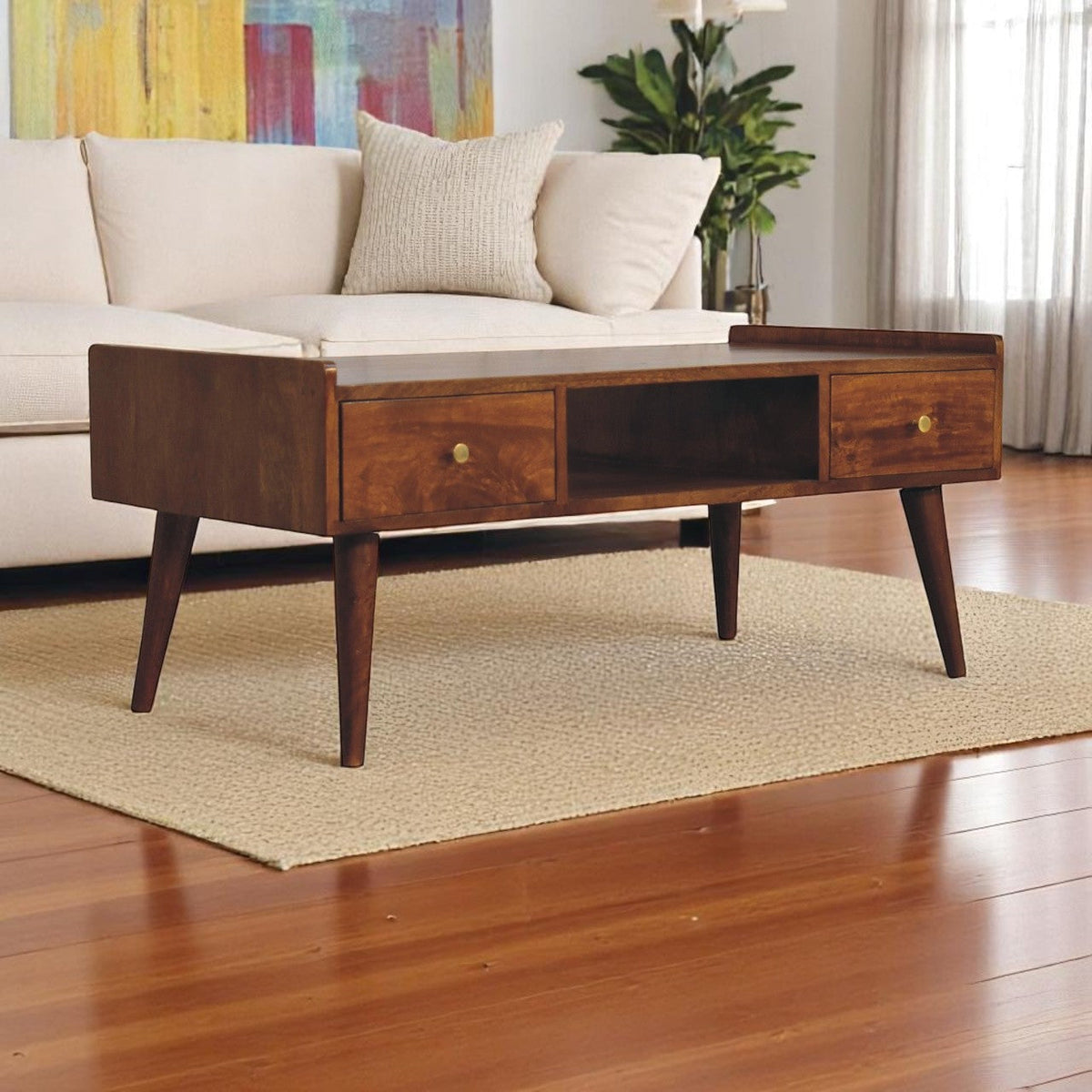 Elevated Chestnut Media Unit with Nordic Legs - Solid Mango Wood