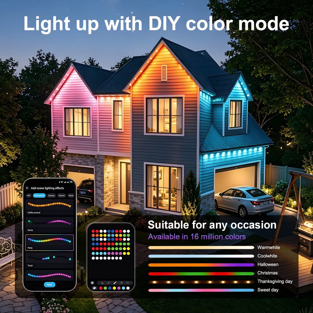 50ft Outdoor RGB LED String Lights with 75 Scene Modes - Multicolor