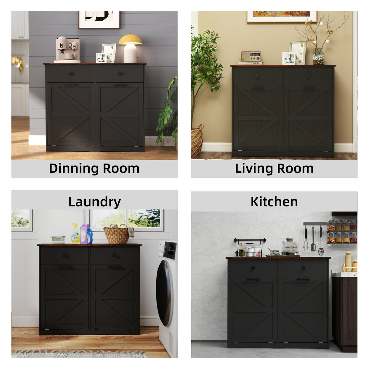 Double Tilt Out Trash Cabinet with Hideaway Drawer - Barn Door Style