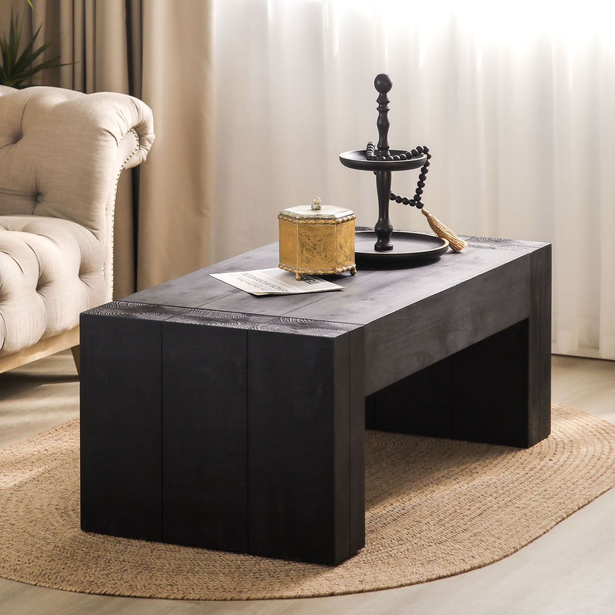 Minimalist Rectangular Center Table for Living Room with Wood Construction - Light Brown or Black